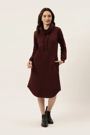 BRINN Burgundy Cowl Neck Midi Jumper Dress