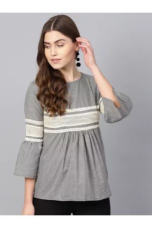 Bhama Couture Women Black & Off-White Checked Empire Pure Cotton Top