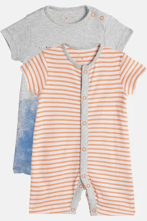 Mothercare Infant Boys Pack of 2 Grey & Orange Pure Cotton Rompers