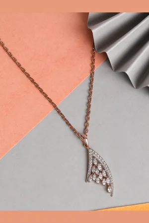 CLARA Women 925 Sterling Silver Rose Gold Plated & White Pendant With Chain