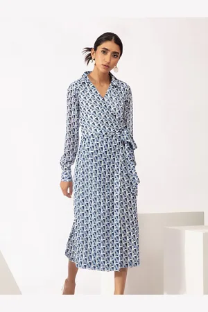 20Dresses Women Blue & White Chiffon Midi Dress