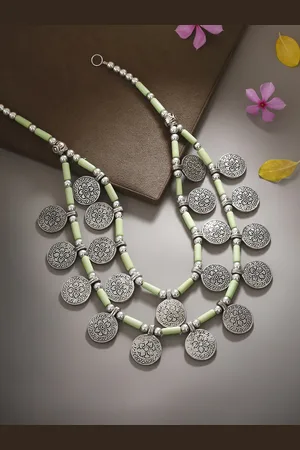 Bamboo Tree Jewels Bamboo tree Women Green and Silver-Toned Multistranded Handcrafted Necklace