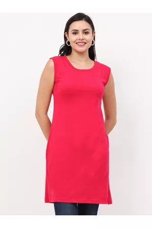 Fleximaa Women Solid Pink Cotton Longline Top