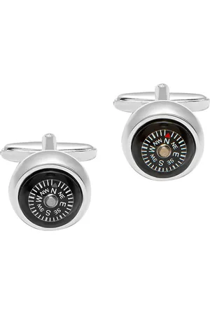 Bodha Men Black Silver-Plated Compass Design Cufflink