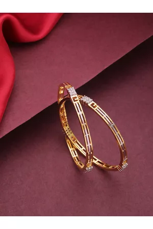 Priyaasi Set of 2 Silver-Toned Gold-Plated AD Studded Handcrafted Bangles