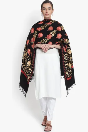 Mizash Women Black & Beige Ethnic Motifs Embroidered Shawl