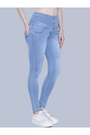 FCK-3 Women Turquoise Blue Hottie High-Rise Heavy Fade Embroidered Stretchable Jeans
