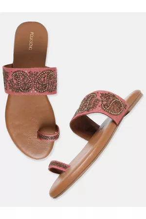 the folksong collection omen pink embellished leather ethnic one toe flats