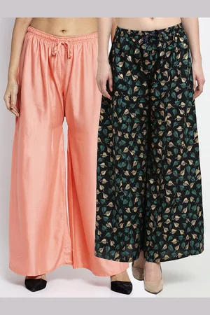 Jinfo Women Peach-Coloured & Black 2 Floral Printed Flared Ethnic Palazzos