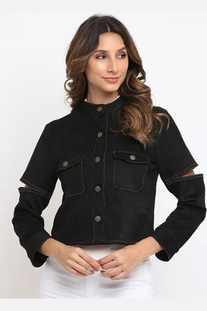 am ma Black Mandarin Collar Shirt Style Top