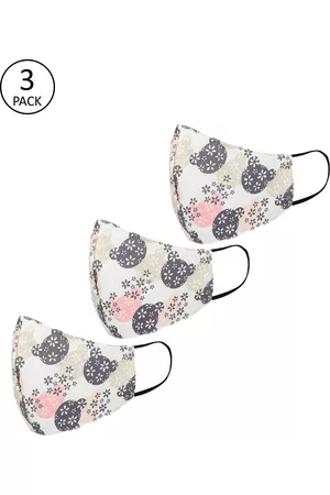 Tossido Kids Pack Of 3 Off-White & Grey Printed Reusable 3-Ply Outdoor Mask