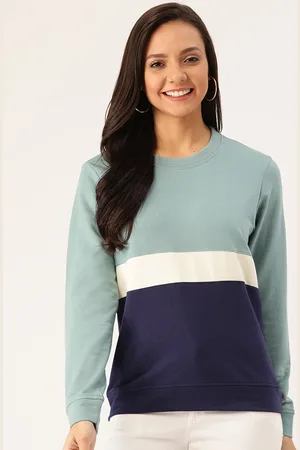 DressBerry Women Sea Green & Navy Blue Colourblocked Sweatshirt