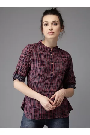 Moda Rapido Navy & Red Checked Shirt-Style Top