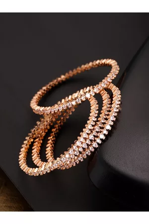 Priyaasi Set of 4 Rose Gold-Plated CZ Stone Studded Handcrafted Bangles