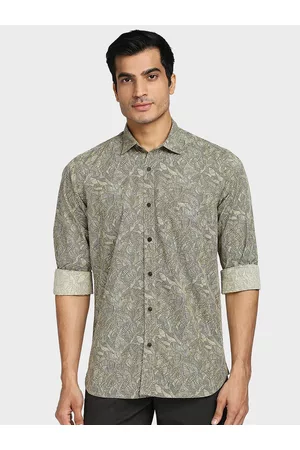 ColorPlus Men Khaki Tailored Fit Printed Cotton Casual Shirt