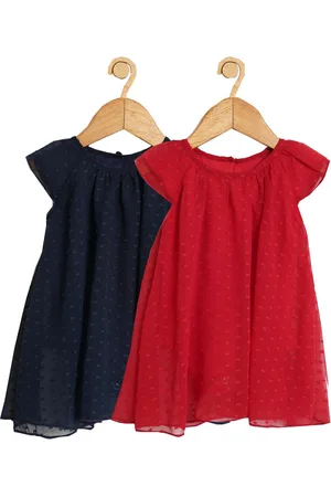 Creative Girls Pack of 2 Red & Navy Blue A-Line Dresses