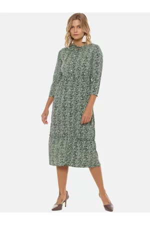 Campus Women Green Printed A-Line Dress
