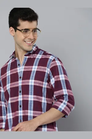Mast & Harbour Men Maroon & Blue Slim Fit Checked Pure Cotton Casual Shirt