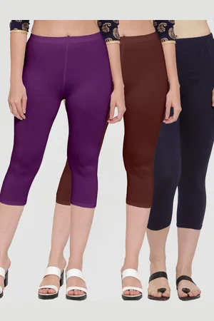 Jinfo Women Purple & Navy Blue Pack Of 3 Solid Capris