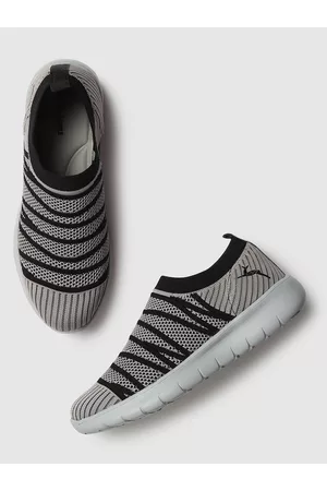 Marc Loire Women Black & Grey Woven Design Slip-On Sneakers Casual Shoes