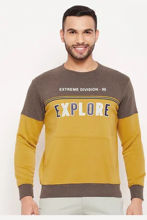 Duke Men Brown Colourblocked Fleece Sweatshirt