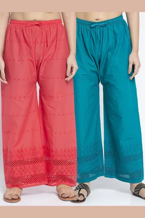 Jinfo Women Pack of 2 Cotton Printed Flared Knitted Ethnic Palazzos