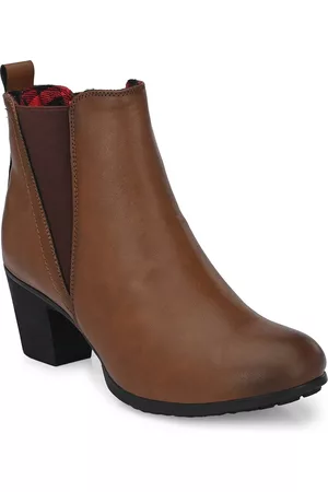 Delize Women Tan Brown Solid Heeled Chelsea Boots