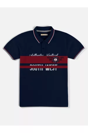 HELLCAT Boys Navy Blue & Red Colourblocked Polo Collar Bio Finish T-shirt