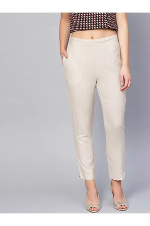 Juniper Women Off-White Urban Slim Slim Fit Solid Regular Trousers