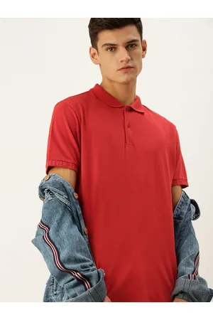 Forever 21 Men Red Self Designed Polo Collar T-shirt