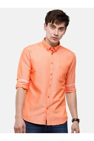 Classic Polo Men Orange Slim Fit Pure Cotton Casual Shirt