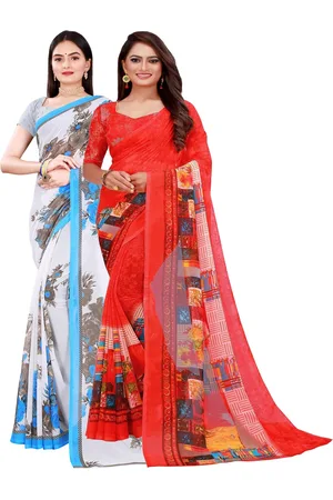 Florence Red & Blue Floral Pure Georgette Saree Pack Of 2