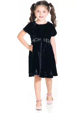 Cherry Crumble Girls Black Solid A-Line Dress