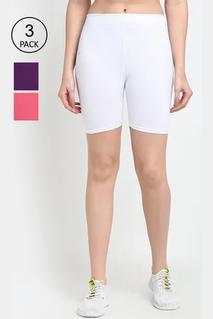 GRACIT Women White & Pink Pack Of 3 Cycling Sports Shorts