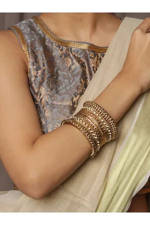 Fida Set Of 2 Gold-Toned Bold Pearl Classic Bangle