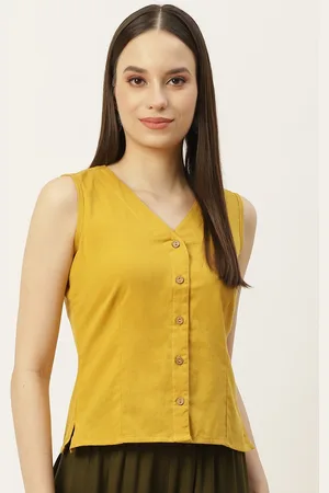 Molcha Women Yellow Non Padded Cotton Long Saree Blouse