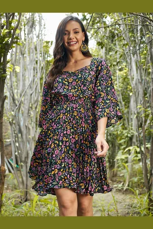 ATHENA Black Floral Crepe Dress