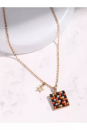 DEEBACO Gold-Toned & Orange Rose Gold-Plated Beaded Necklace