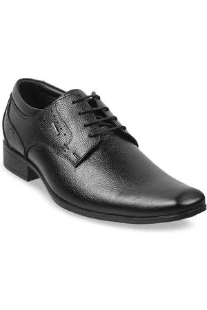 Metro Men Black Textured Leather Formal Derbys