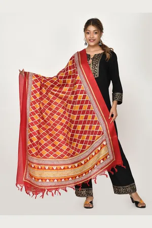 Kesarya Red & Orange Printed Cotton Silk Dupatta