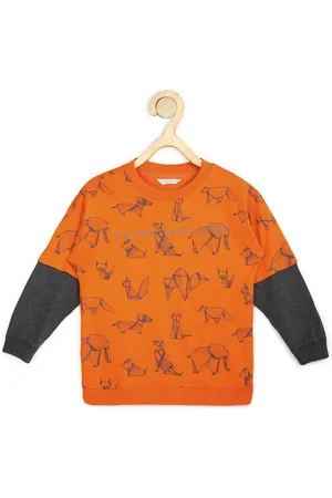 Peter England Boys Orange Printed Sweatshirt