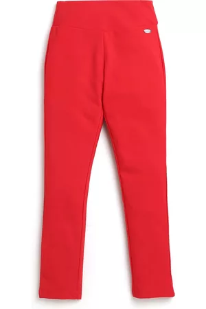 Tiny Girl Girls Red Solid Pure Cotton Jeggings