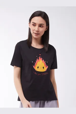 Miss Chase Women Black Printed Pure Cotton T-shirt