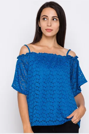 Globus Blue Self Design Bardot Top