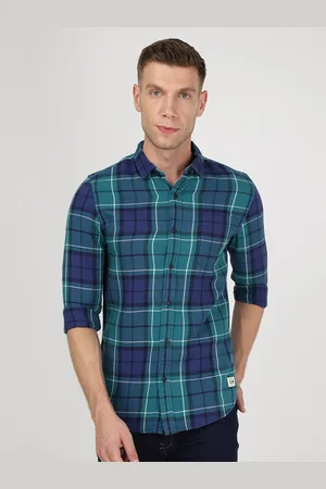 Lee Men Green Slim Fit Tartan Checks Checked Casual Shirt
