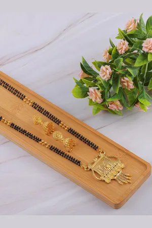 Brandsoon Gold-Plated Black Beaded Mangalsutra Set