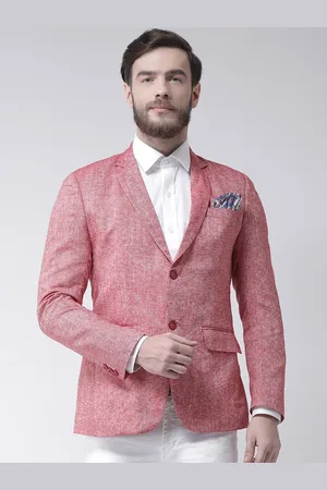 Hangup Men Red Solid Single Breasted Linen Blazers