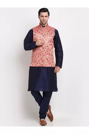 Kraft Men Kurta with Churidar & Printed Nehru Jacket