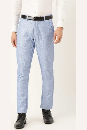 SOJANYA Men Blue Checked Smart Fit Formal Trousers