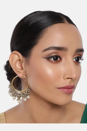 I Jewels Gold Plated & Grey Circular Hoop Earrings
